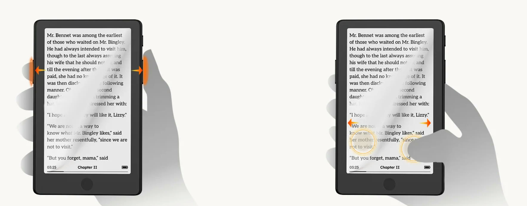 Xteink X4 Pro: a la izquierda se pasa página con los botones y a la derecha tocando la pantalla